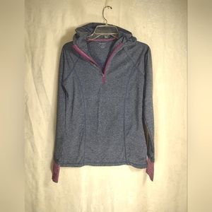 Reebok slate blue zip-up hoodie with pink trim women's S #540